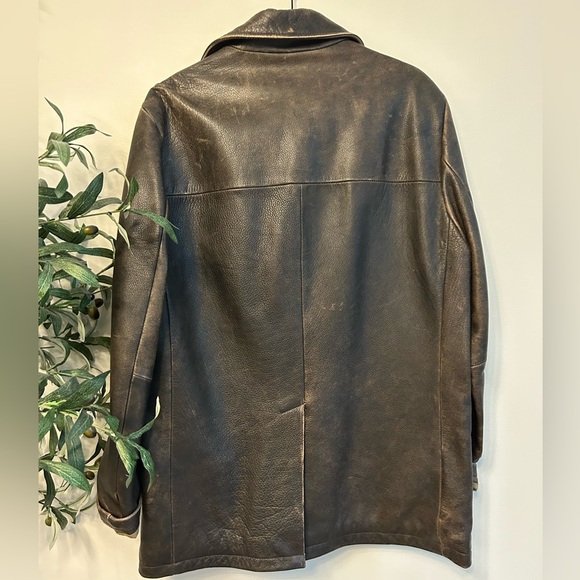 Oversized Distressed Brown Leather Jacket - Picture 2 of 3